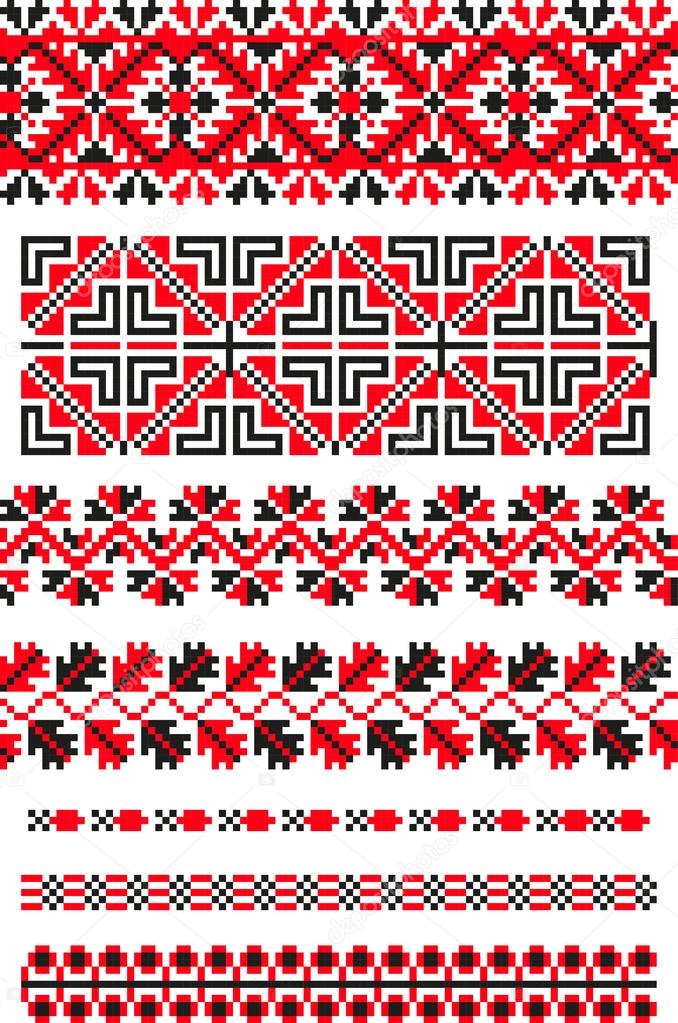 Seamless abstract template strip for your design in folk style. red