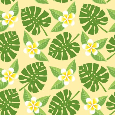 sorunsuz tropikal yaprak ve çiçek - monstera ve plumeria