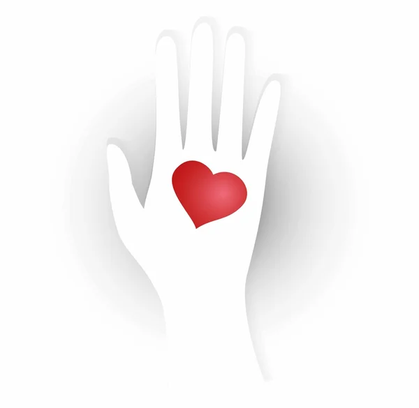 Ilustración de corazón en la palma. El hombre extiende su mano con el símbolo del corazón - declaración de amor . — Vector de stock