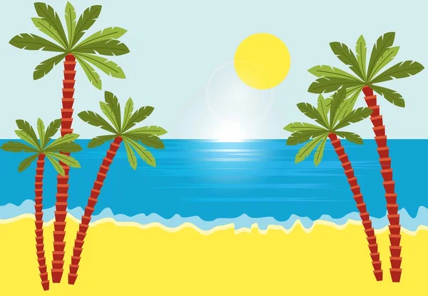 Paysage tropical avec plage, mer et palmiers . — Image vectorielle