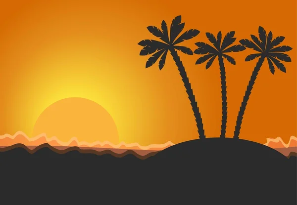 Illustration d'une silhouette de palmiers au coucher du soleil — Image vectorielle