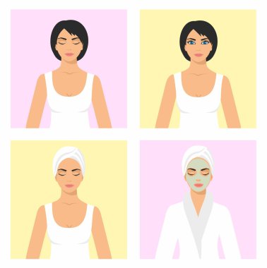 genç güzel kadın, kozmetik maskesi yüzünde bir kadın çizimleri