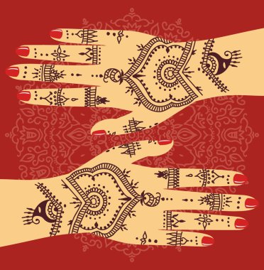 Öğe yoga mudra el Mehdi desenleri ile. Vektör çizim için bir yoga stüdyosu, dövme, Kaplıcalar, kartpostallar, Hatıra Eşyası. Hint geleneksel yaşam tarzı.