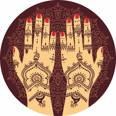 Öğe yoga mudra el Mehdi desenleri ile. Vektör çizim için bir yoga stüdyosu, dövme, Kaplıcalar, kartpostallar, Hatıra Eşyası. Hint geleneksel yaşam tarzı.