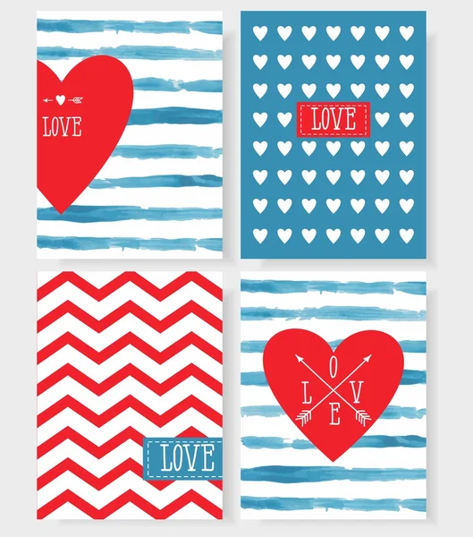 Conjunto de las tarjetas para su diseño. Amor. Tarjetas para las vacaciones. Día de San Valentín. Ilustración vectorial . — Vector de stock