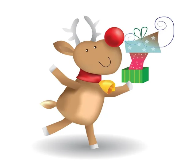 Venado Lindo Con Regalos Año Nuevo Ilustración — Vector de stock