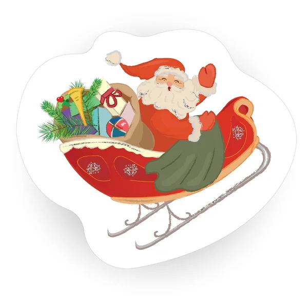 Santa Claus Christmas Sticker New Year Cartoon Illustration — Stock Vector