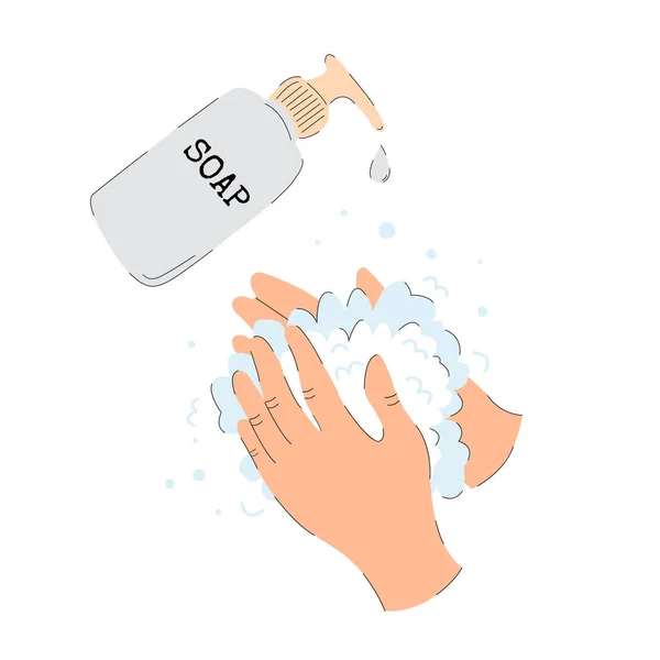 El yıkama, virüs, mikrop ya da beyaz arka planda izole edilmiş enfeksiyon önleme için köpükle ovma. Kişisel bakım konsepti