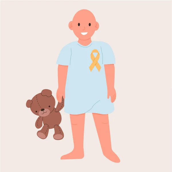 Sensibilización Sobre Cáncer Infantil Chica Calva Con Cáncer Sosteniendo Oso — Vector de stock