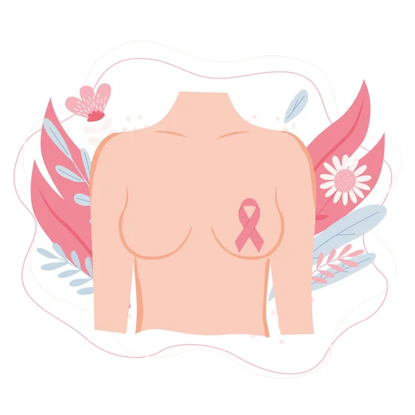 Göğüs Kanseri Farkındalığı Ayı Çiçekli Arka Planda Kanser Savaşının Sembolü — Stok Vektör