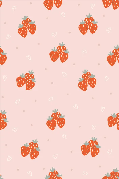 Cute seamless vector pattern with colouful strawberries, hearts, dots. St. Valentines day pattern design, wallpaper, digital paper, background