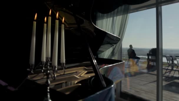 钢琴在大厅的餐厅 — 图库视频影像
