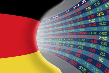 National flag of Germany with a large display of daily stock market price and quotations. clipart