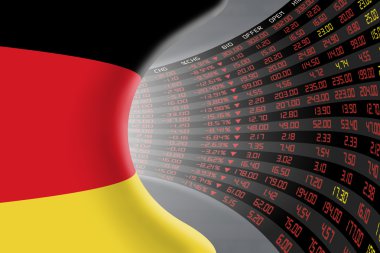 National flag of Germany with a large display of daily stock market price and quotations. clipart