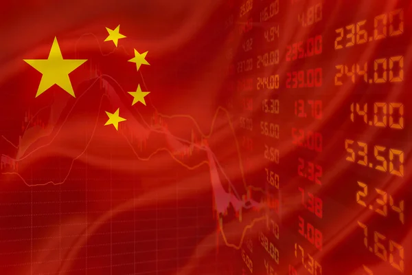 Kína zászlaja egy egyszerű, a pénzügyi instrumentumokra vonatkozó hanyatlás grafikonkal. — Stock Fotó