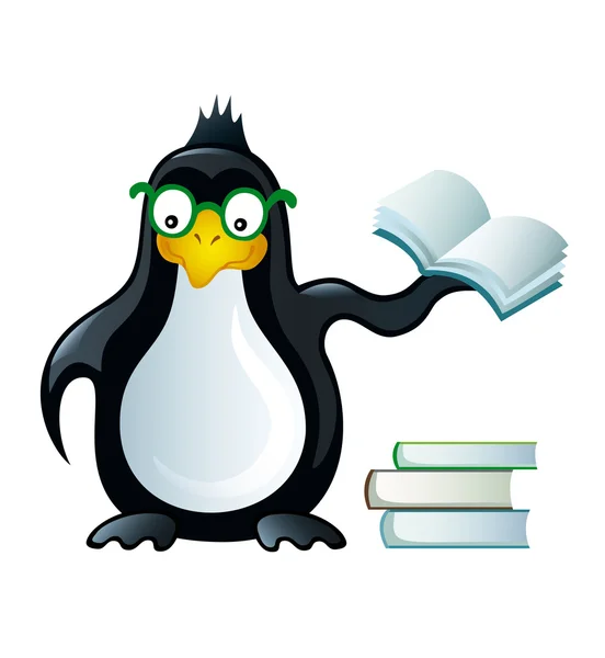 Pingüinos con ilustración de vectores de libros — Vector de stock