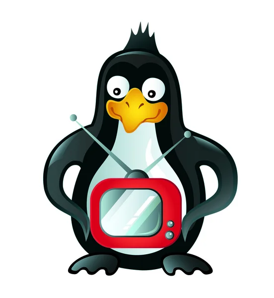 Pingüinos con ilustración de vectores de TV — Vector de stock