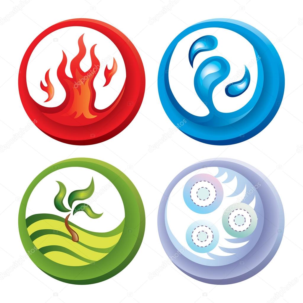 Fire, water, soil and air vector icons