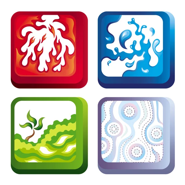 Iconos vectoriales de fuego, agua, suelo y aire — Vector de stock