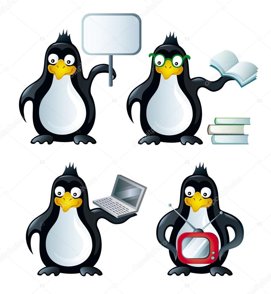 Set of icons with penguins vector