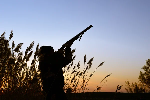 Hunter siluetu při západu slunce — Stock fotografie