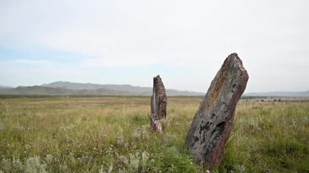 Mounds Dari Zaman Perunggu Padang Rumput Khakassia — Stok Video