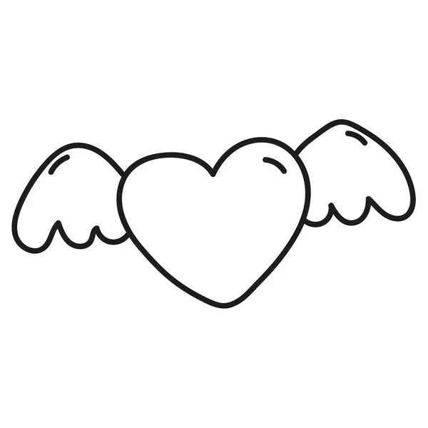 Srdce Křídly Doodle Stylu Lineární Kreslení Okřídlená Láska — Stockový vektor