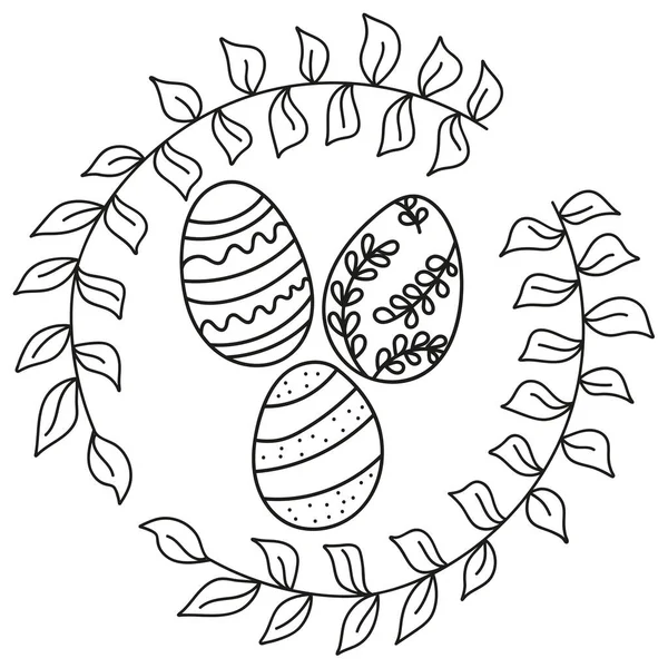 Nido Corona Pascua Con Huevos Estilo Garabato — Vector de stock