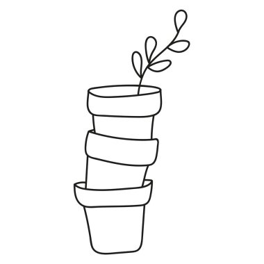 Bahçecilik teması üzerine karalama tarzında bir çömlekte fidelerin çizimi