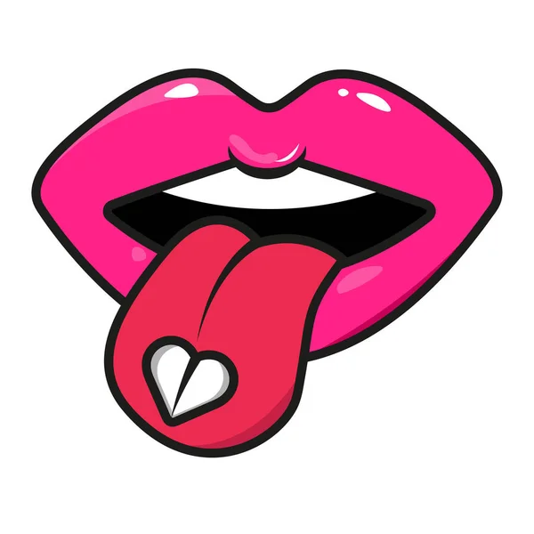 Ανοίξτε Στόμα Γλώσσα Προεξέχει Και Ένα Χάπι Στο Στόμα Pop — Διανυσματικό Αρχείο