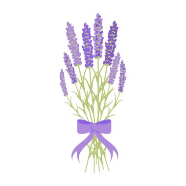 Bir demet lavanta ve mor bir fiyonk.