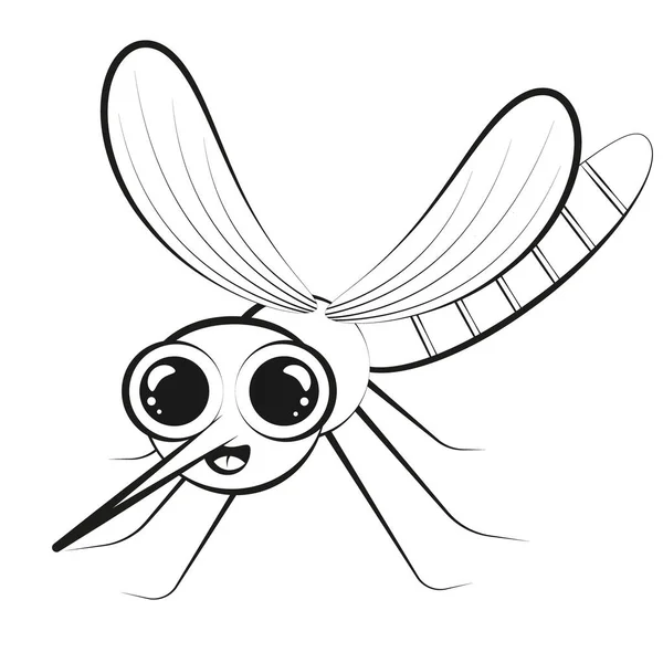Cute Mosquito Coloring Book Black White Sketch — Stock Vector