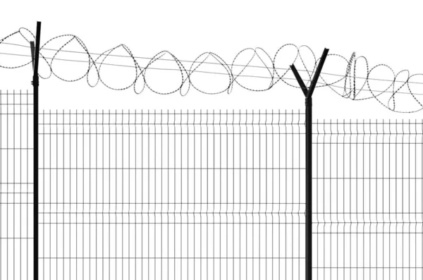 3D metal sectional fence made of welded wire mesh isolated on a white background.