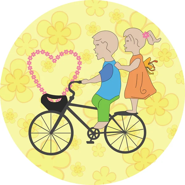 Children on the bicycle — Stock Vector