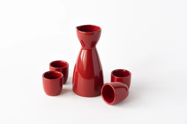 Rotes japanisches Sake Set — Stockfoto