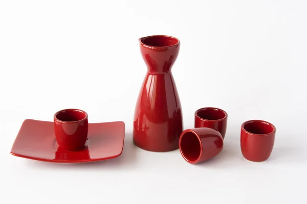 Rotes japanisches Sake Set — Stockfoto