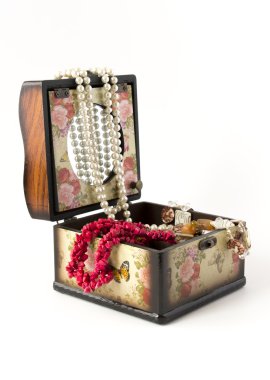 Jewerly ve yuvarlak ayna ahşap hazine kutusu