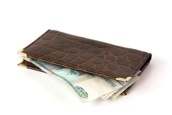 Leather wallet with money isolated — Stock Photo, Image