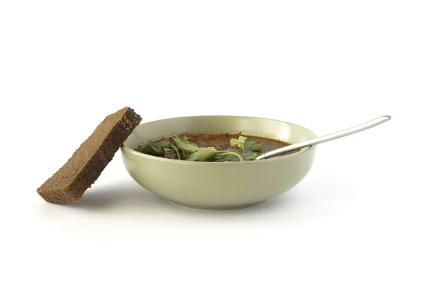 Sopa roja y pan de centeno —  Fotos de Stock