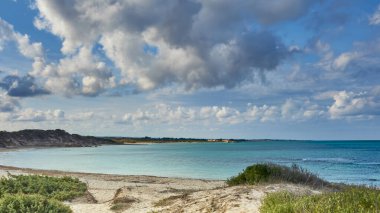 Torre Guaceto Plajı Torre Guaceto Deniz Koruma Alanı ve Serranova Puglia Apulia 'da Doğa Koruma Alanı Parlak Güneşli bir günde İtalya
