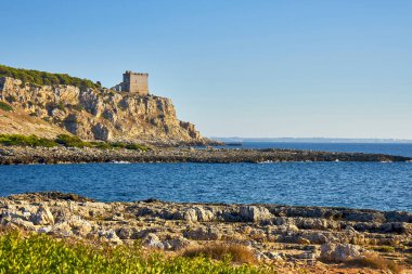 Torre dell 'Alto, Porto Selvaggio Bölgesel Parkı, Apulia Gün Batımında - İtalya