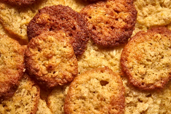 Galletas Caseras Oro Marrón Justo Fuera Del Horno Vista Cerca — Foto de Stock