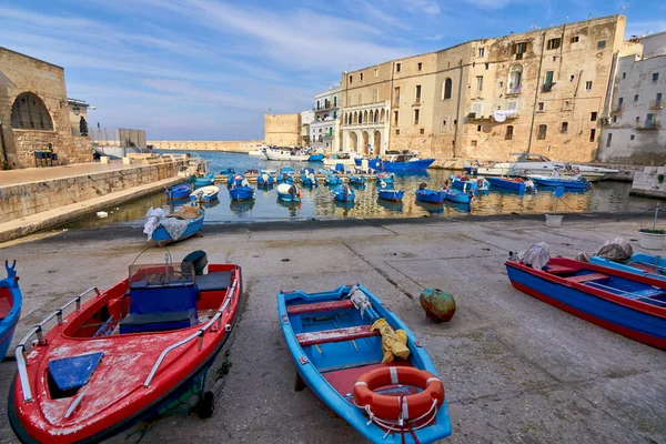Stary Port Prowincji Monopoli Bari Region Apulia Południowe Włochy Łodzie — Zdjęcie stockowe