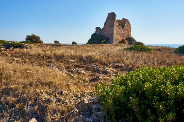 Torre Uluzzo Parque Regional Porto Selvaggio Apulia Atardecer Italia — Foto de Stock