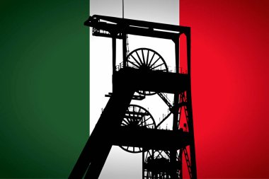 Arka planda İtalyan Bayrağı ve ön planda Kömür Madeni Dönme Dönme Dönme Tekerleği Simülasyonu. Yaklaşan enerji krizinin sembolü