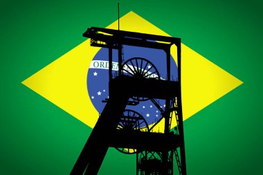 Ön planda Brezilya Bayrağı ve Kömür Madeni Dönme Dönme Dolabı simülasyonu. Yaklaşan enerji krizinin sembolü