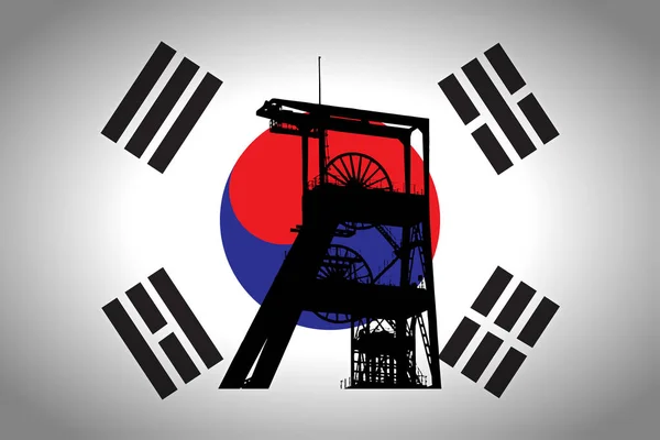 Concept Illustration With Korean Flag in the Background And Coal Mine Ferris Wheel SIlhouette in the foreground. Symbole for the upcoming energy crisis