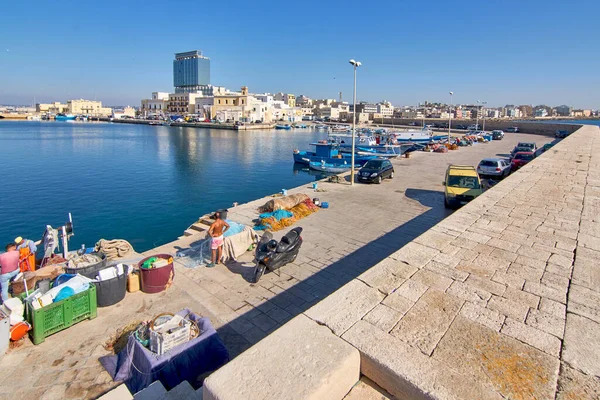 Gallipoli Apulia Olaszország 2019 Október Olasz Halászok Kikötőben Rendezik Halászati — Stock Fotó