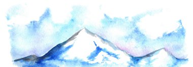 Suluboya kuzey kış buz dağ manzara elle çizilmiş