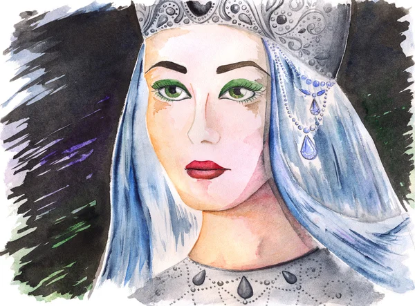 아름 다운 여왕 공주 여자의 수채화 초상화 — 스톡 사진